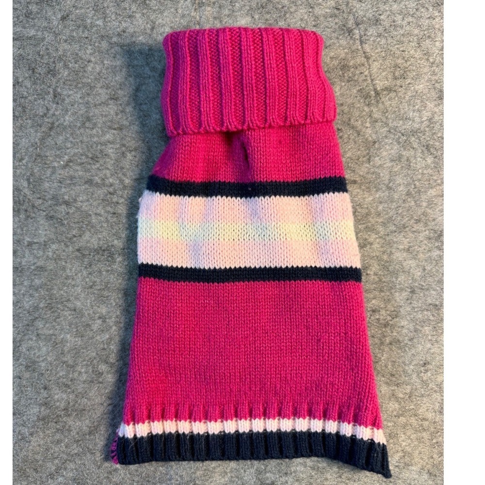 Pink Striped Cable Knit Dog Sweater Turtleneck Small Fuchsia Navy Blue